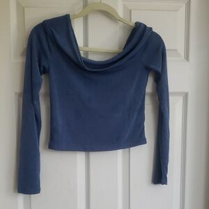 Edikted Blue Asymmetrical Long Sleeve Crop Top